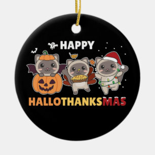 Happy Hallothanksmas Cat Christmas Elephant Cerami Ceramic Ornament