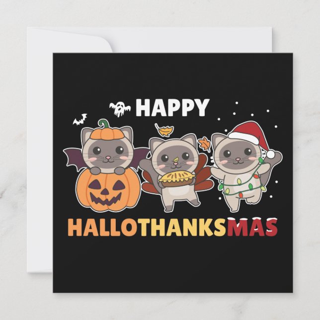 Happy Hallothanksmas Cat Christmas Elephant Invitation (Front)