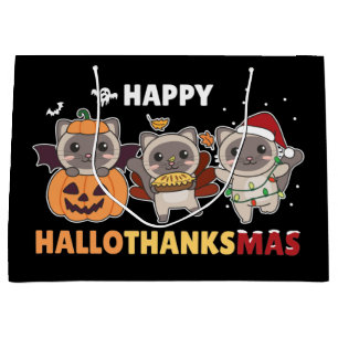 Happy Hallothanksmas Cat Christmas Elephant Large  Gift Bag