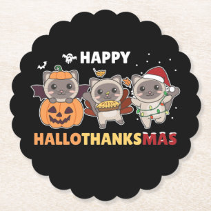 Happy Hallothanksmas Cat Christmas Elephant Paper  Coaster