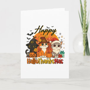 Happy Hallothanksmas Cat Halloween Christmas Thank Card