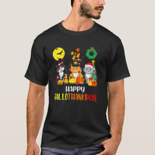 Happy Hallothanksmas Cat Halloween Christmas Thank T-Shirt