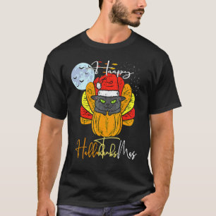 Happy Hallothanksmas Cat Halloween Thanksgiving Ch T-Shirt