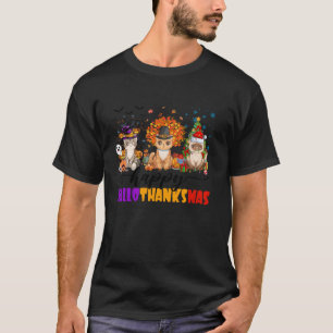 Happy Hallothanksmas Cat Halloween Thanksgiving Ch T-Shirt