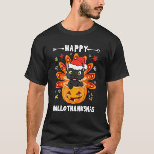 Happy Hallothanksmas Cat Turkey Cat Pumpkin Thanks T-Shirt