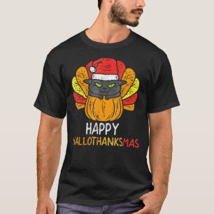 Happy Hallothanksmas Cat Turkey Cat Thanksgiving C T-Shirt