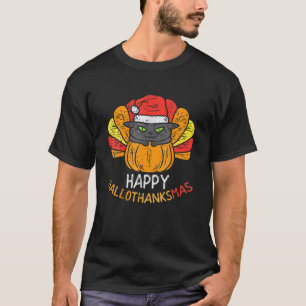 Happy Hallothanksmas Cat Turkey Cat Thanksgiving C T-Shirt