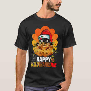 Happy Hallothanksmas Cat Turkey  Thanksgiving Chri T-Shirt
