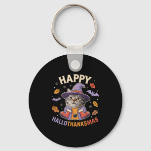 Happy Hallothanksmas Cat Witch Costume Autumn Vibe Key Ring