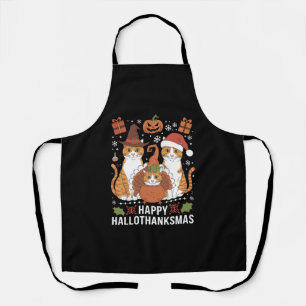Happy Hallothanksmas Cats Halloween Christmas  Apron