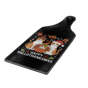 Happy Hallothanksmas Cats Halloween Christmas  Cutting Board