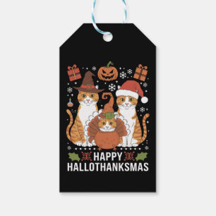 Happy Hallothanksmas Cats Halloween Christmas Gift Tags