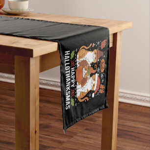 Happy Hallothanksmas Cats Halloween Christmas  Short Table Runner