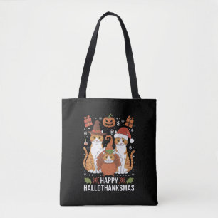 Happy Hallothanksmas Cats Halloween Christmas Tote Bag