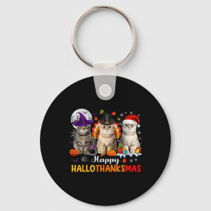Happy Hallothanksmas Cats Halloween Thanksgiving C Key Ring