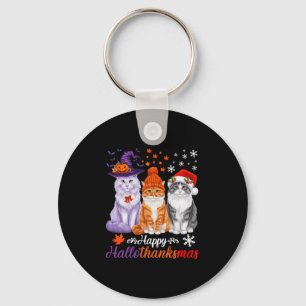 Happy Hallothanksmas Cats Halloween Thanksgiving C Key Ring
