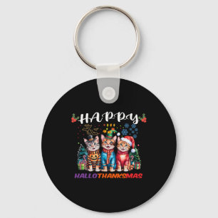 Happy Hallothanksmas Cats Halloween Thanksgiving C Key Ring