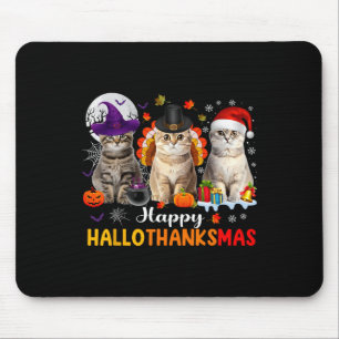 Happy Hallothanksmas Cats Halloween Thanksgiving C Mouse Pad