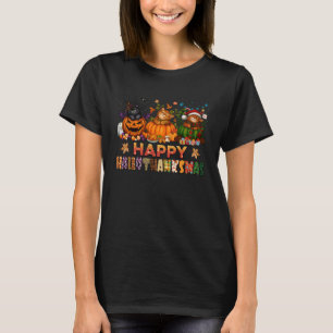 Happy Hallothanksmas Cats Halloween Thanksgiving C T-Shirt