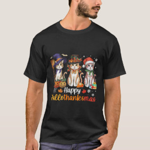 Happy Hallothanksmas Cats Halloween Thanksgiving C T-Shirt