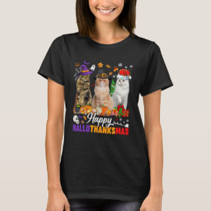 Happy Hallothanksmas Cats Halloween Thanksgiving C T-Shirt