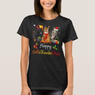 Happy Hallothanksmas Cats Lover Halloween Merry Ch T-Shirt