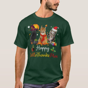 Happy Hallothanksmas Cats Lover Halloween Merry Ch T-Shirt
