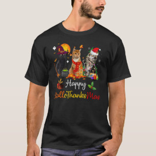 Happy Hallothanksmas Cats Lover Halloween Merry Ch T-Shirt