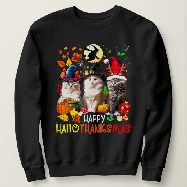  Happy HalloThanksMas Cats Sweatshirt (Design Front)