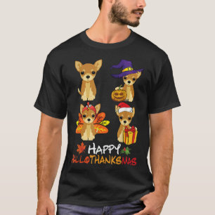 Happy Hallothanksmas Chihuahua Halloween Thanksgiv T-Shirt