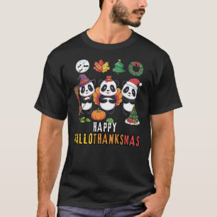 Happy Hallothanksmas Christmas Halloween, Panda Th T-Shirt