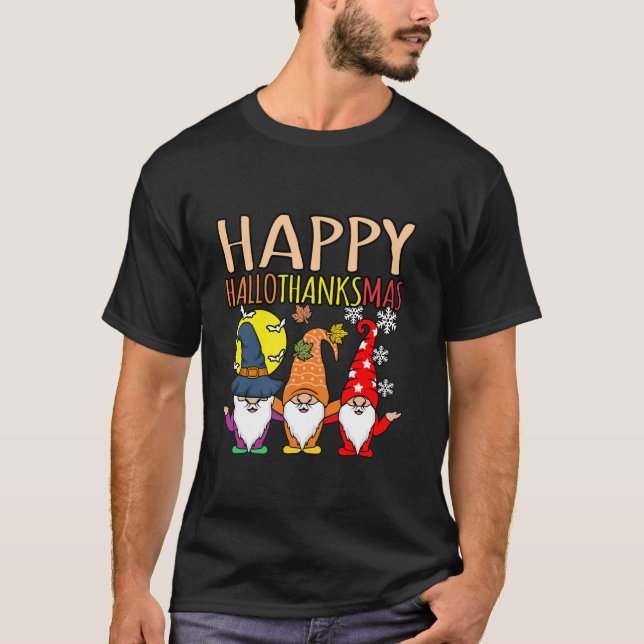 Happy Hallothanksmas Christmas Halloween Thanksgiv T-Shirt (Front)