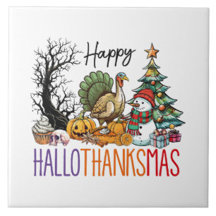 Happy Hallothanksmas Clipart Ceramic Tile