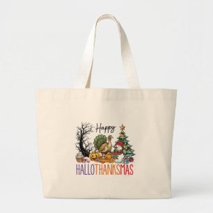 Happy Hallothanksmas Clipart Large Tote Bag