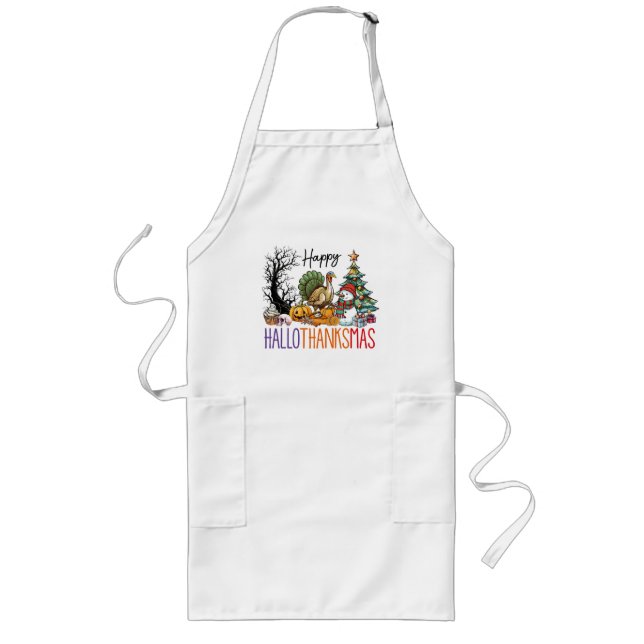 Happy Hallothanksmas Clipart Long Apron (Front)
