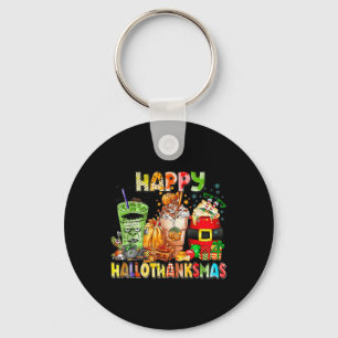 Happy Hallothanksmas Coffee Halloween Thanksgiving Key Ring