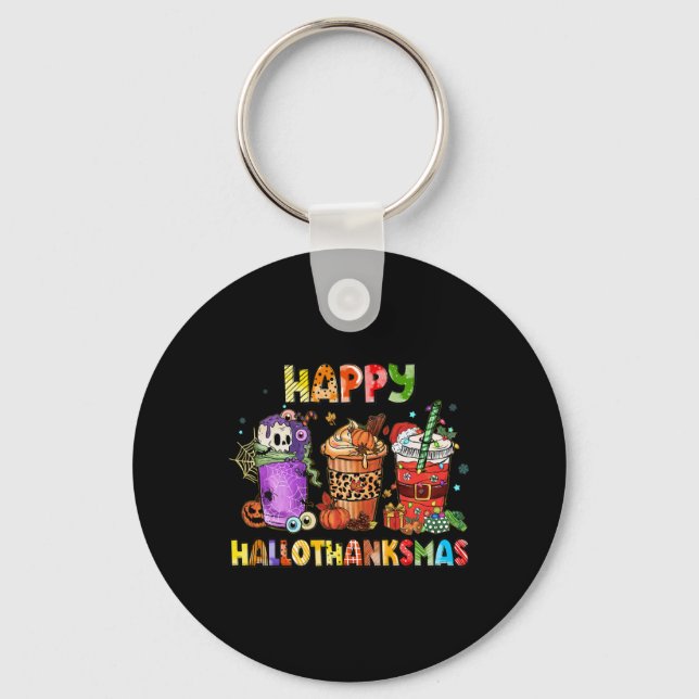 Happy Hallothanksmas Coffee Latte Halloween Thanks Key Ring (Front)