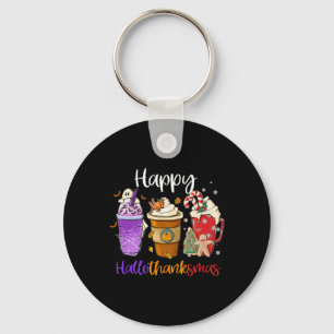 Happy Hallothanksmas Coffee Latte Halloween Thanks Key Ring