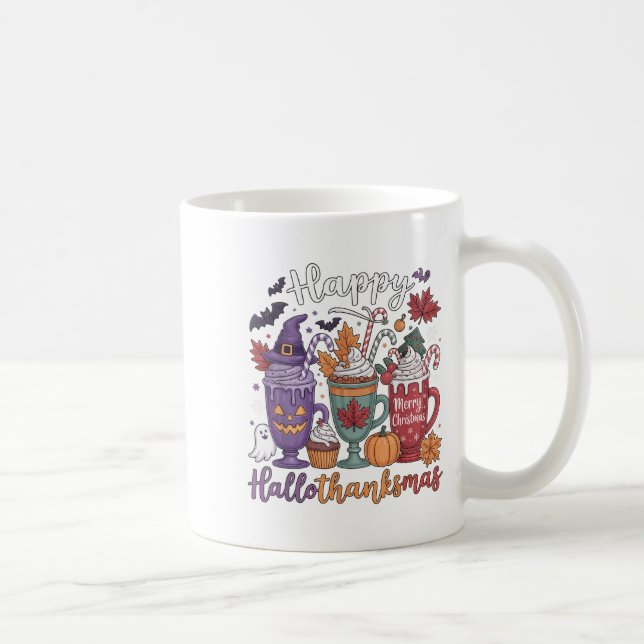 Happy Hallothanksmas Coffee Lover Halloween Merry  Coffee Mug (Right)