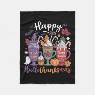 Happy Hallothanksmas Coffee Lover Halloween Merry Fleece Blanket
