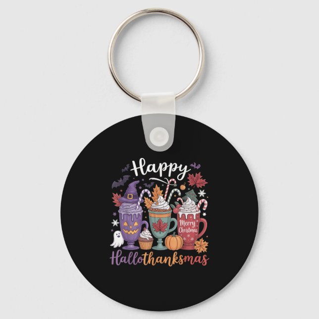 Happy Hallothanksmas Coffee Lover Halloween Merry  Key Ring (Front)