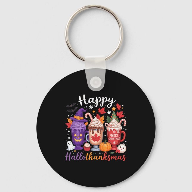 Happy Hallothanksmas Coffee Lover Halloween Merry  Key Ring (Front)
