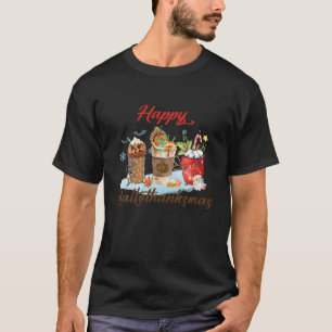 Happy Hallothanksmas Coffee Witch Santa Hat Pumpki T-Shirt