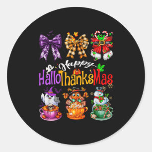 Happy Hallothanksmas Coquette Bow Coffee Latte Can Classic Round Sticker