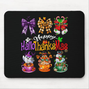 Happy Hallothanksmas Coquette Bow Coffee Latte Can Mouse Pad