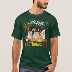 Happy Hallothanksmas Corgi Dog Halloween Merry Chr T-Shirt