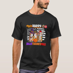 Happy Hallothanksmas Corgi Dog Santa Pumpkin Turke T-Shirt