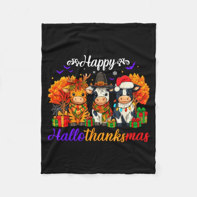 Happy Hallothanksmas Cows For Farmer  Fleece Blanket (Front)