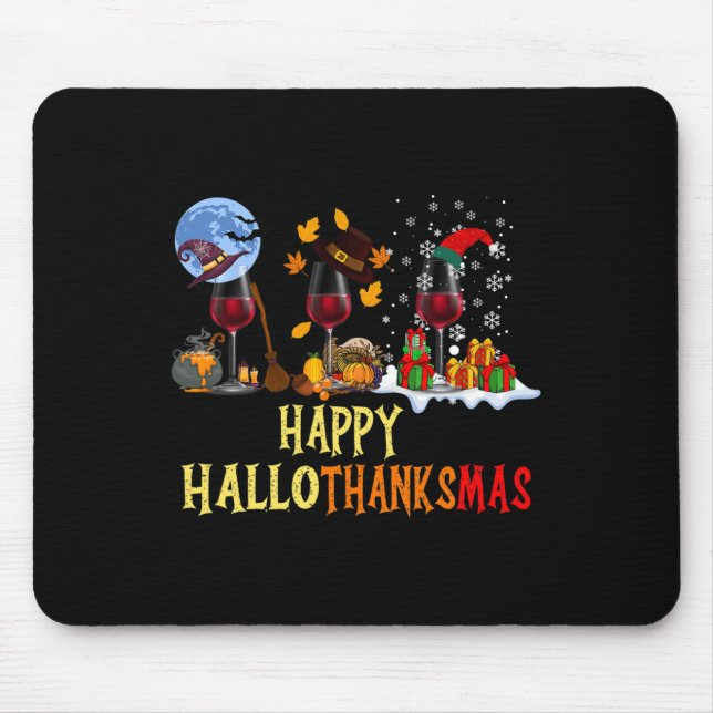 Happy Hallothanksmas Cute Beer Fall Halloween Wome Mouse Pad (Front)