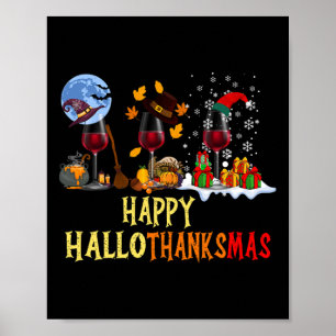 Happy Hallothanksmas Cute Beer Fall Halloween Wome Poster